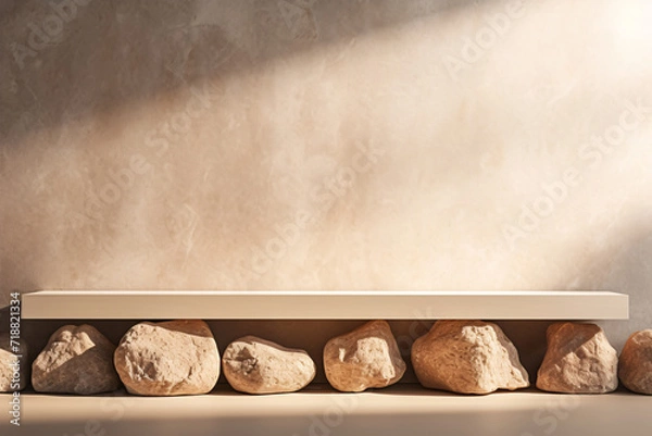 Fototapeta Abstract Minimalist Modern Concrete Stone Podium with Light and Shadow