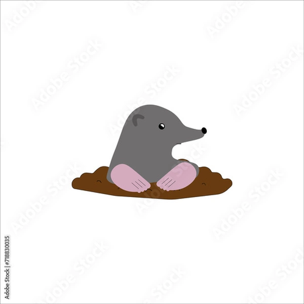 Obraz Cute little mole. Vector illustration in flat style isolated on white background. 
