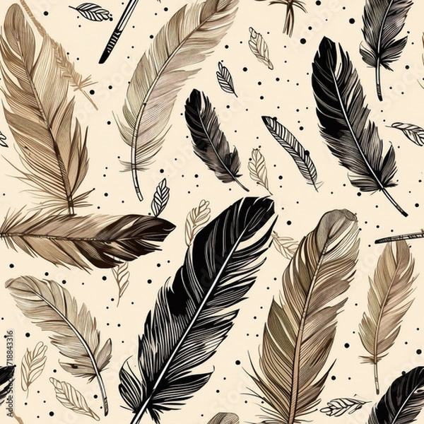 Fototapeta Tritone Feathers Seamless Pattern