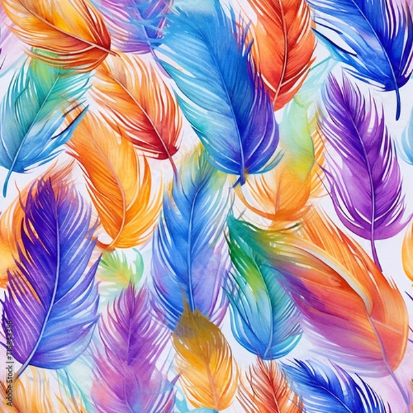 Fototapeta Colorful Oil Painting Feathers Seamless Pattern