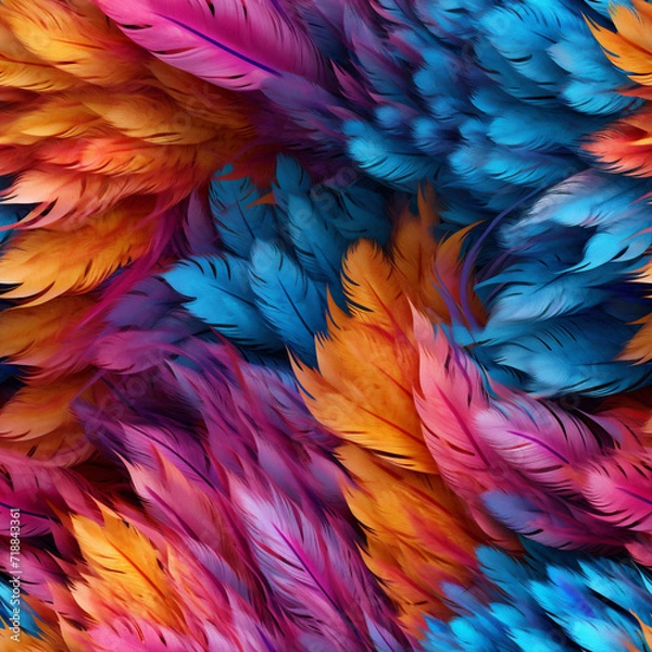 Fototapeta Realistic Colorful Feathers Seamless Pattern