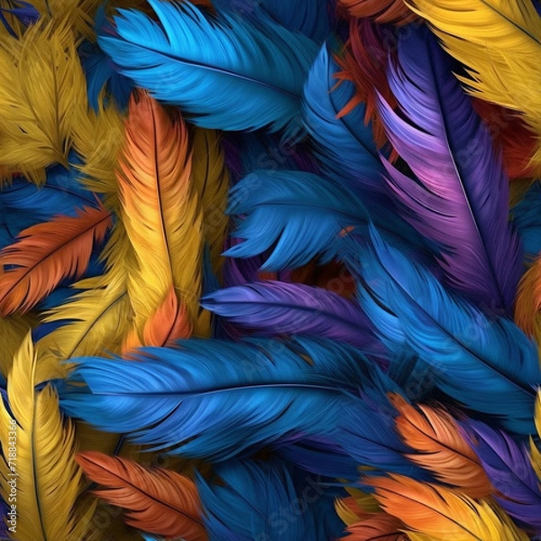 Fototapeta  Colorful 3D Feathers Seamless Pattern