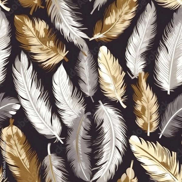 Fototapeta Silver Gold Feathers Seamless Pattern