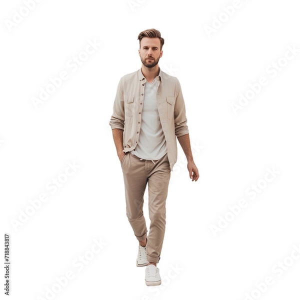 Obraz casual modern man walking, front view isolated on transparent background