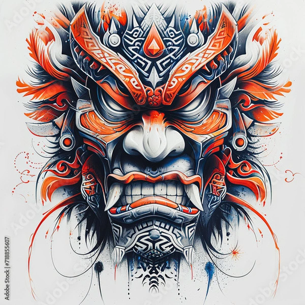 Obraz Warrior polynesian style design for tattoo or t-shirt print flat vector generative ai