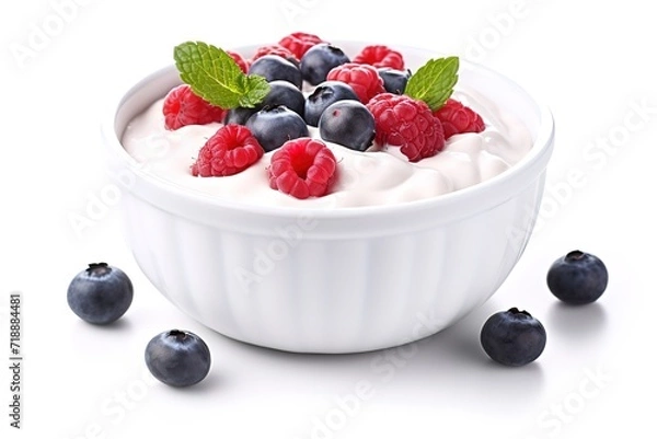 Obraz yogurt with berries and blueberries on white background. generative Ai
