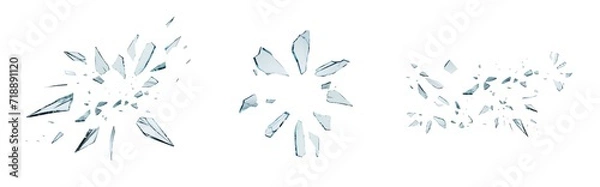 Fototapeta Shards of shattered glass. Pieces of broken glass isolated. Transparent background PNG. Pen tool cutout. Various patterns of broken glass bursts and explosions. 