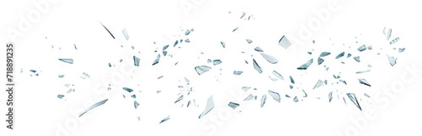 Fototapeta Shards of shattered glass. Pieces of broken glass isolated. Transparent background PNG. Pen tool cutout. Glass explosion. 