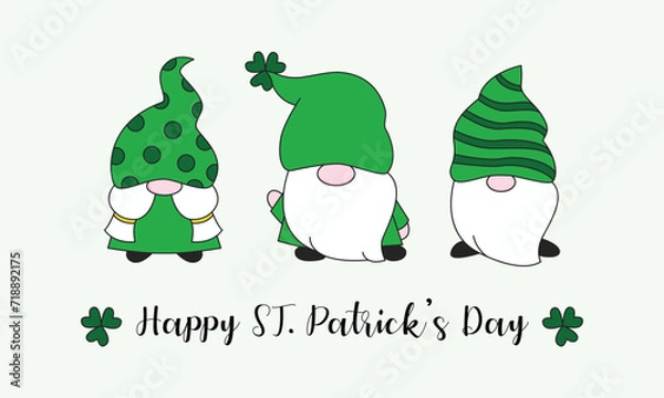 Fototapeta vector illustration of happy st patrick's day with cute gnomes