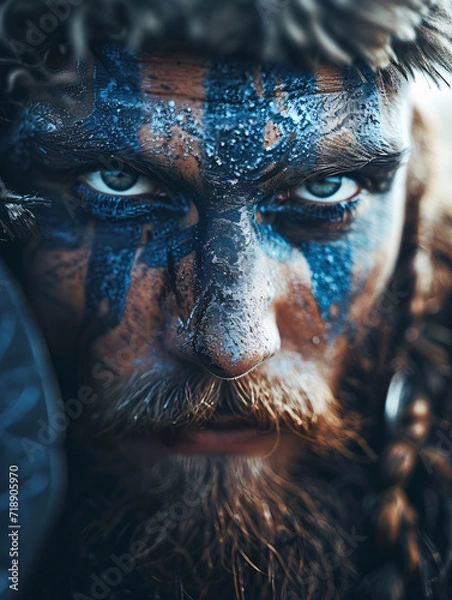 Fototapeta Gros plan sur le visage maquillé d'un viking 