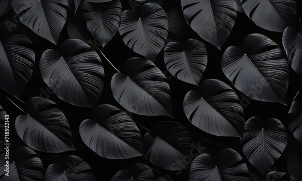 Fototapeta Abstract black leaf texture for tropical leaves background. Flat lay, dark nature concept, tropical leaves