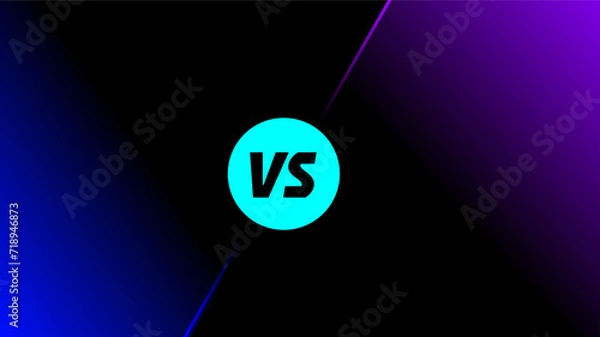 Fototapeta Simple black versus screen with dark blue and purple partition separating concepts for comparison presentation background.