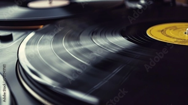 Fototapeta Black Vinyl Record Closeup. Macro Image of a Long Play. Sound tracks on a vinyl record