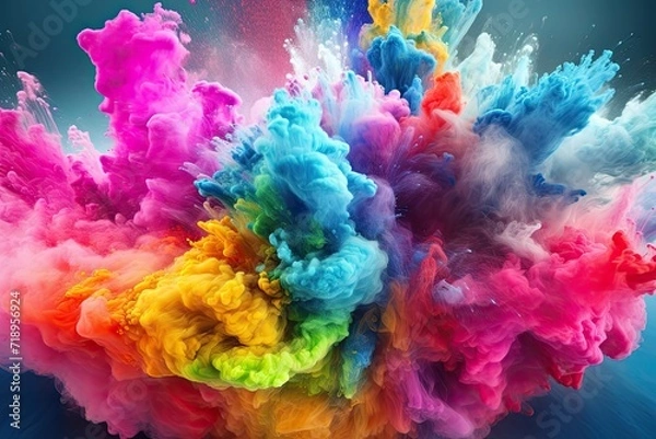 Fototapeta Colorful powder explosion on white background.
