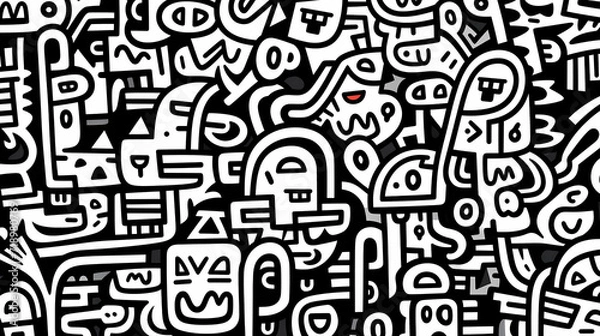 Fototapeta Funny doodle seamless pattern, artistic background