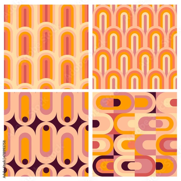 Fototapeta Set of vector geometric seamless patterns, groovy vibes of 70s, psychedelic Pattern designs, Disco Inspired, Iconic Aesthetics