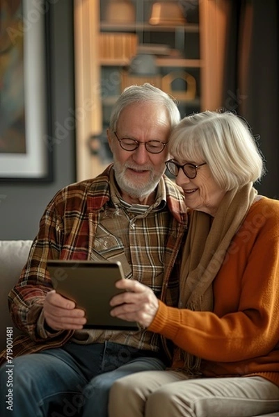 Fototapeta Technology bridges the gap as this elderly couple cherishes their virtual connection with family.