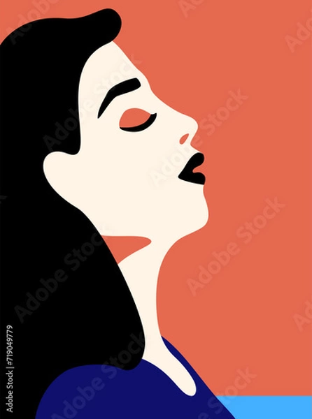 Obraz Profile of beautiful young woman on peach background in minimalist style vector