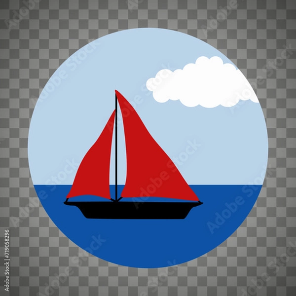 Obraz Sailboat sails in circle without background vector illustration in minimalistic style