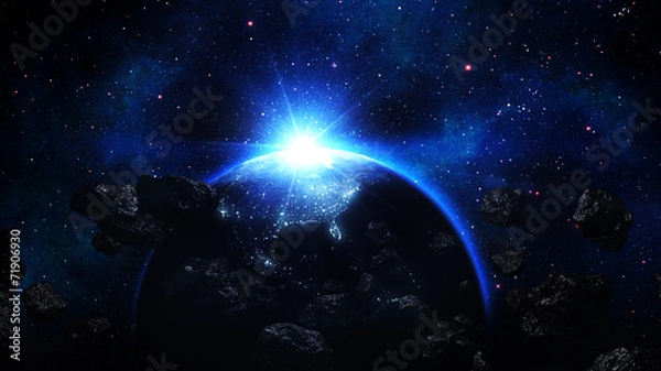 Obraz Realistic Earth attacked by Asteroids