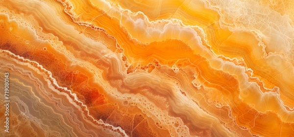 Fototapeta ORANGE MARBLE PATTERN, Floor stone texture, Onyx, Luxury, Tile, Veining. Fascinating yellow, orange and white veining in the stone. Refined colors.