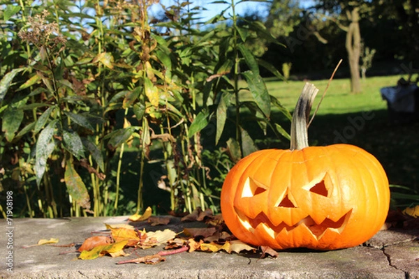 Fototapeta Helloween Kürbis auf Mauer