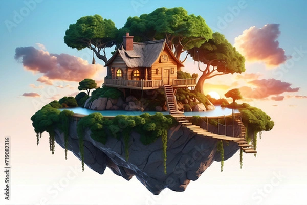 Obraz 3d floating island and tree house