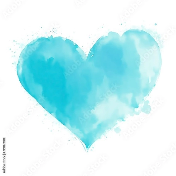 Fototapeta A Cyan Watercolor Heart Shape on a white background