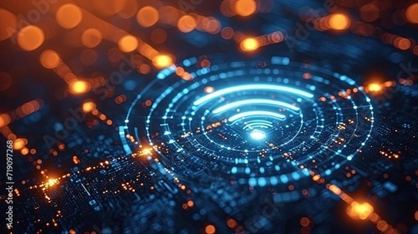 Obraz Wireless networking digital hi-tech technology wifi concept. Abstract design for banner background