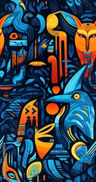 Fototapeta seamless modern design art print with travel wild nature adventures theme