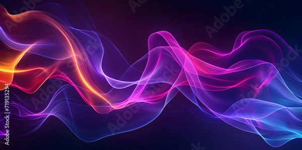 Fototapeta Abstract futuristic wavy background with pink and purple glowing lines