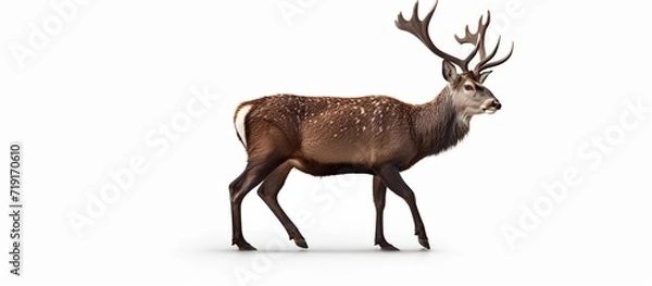 Fototapeta Red deer stag in front of a white background, remasterized