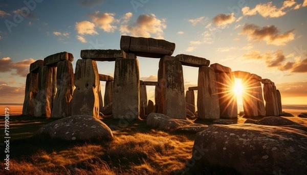 Fototapeta Golden Heritage Trail: Roaming the Stonehenge at sunset