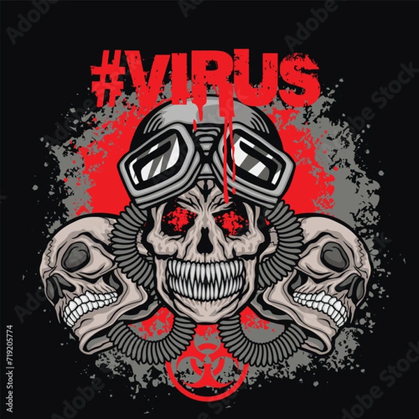 Obraz post-apocalypse sign with skull and gas mask, grunge vintage design t shirts