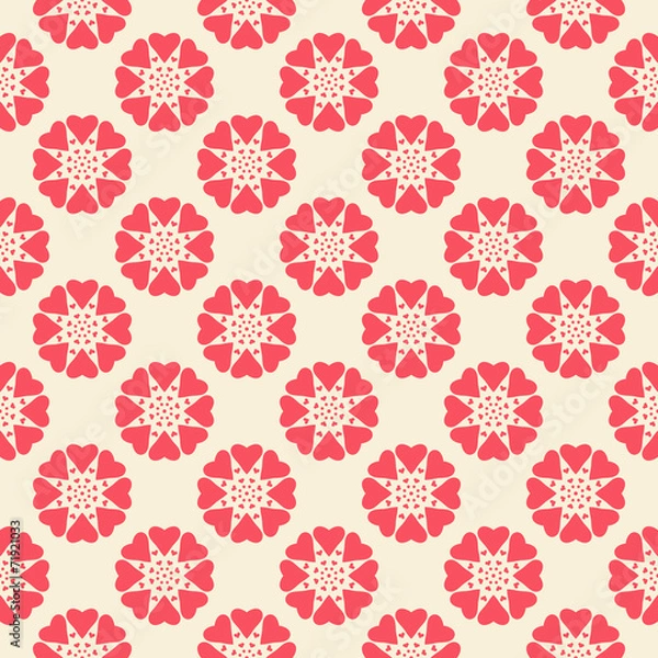 Fototapeta Floral vector seamless pattern. Red and white shabby colors