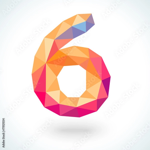 Fototapeta Number six in modern polygonal crystal style. Vector