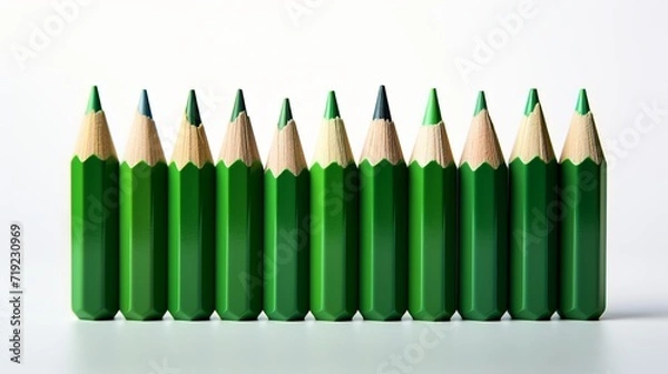 Obraz Green pencils with white outer on white background for stationery and office supplies concept