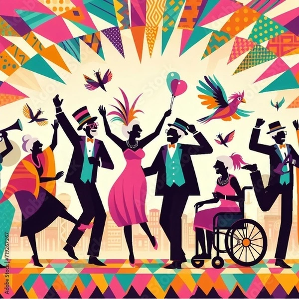 Fototapeta carnaval, festa de carnaval, pessoas pulando o carnaval, silhueta de pessoas pulando o carnaval, silhueta de pessoas comemorando o carnaval, pessoas festejando o carnaval, feriado de carnaval, véspera