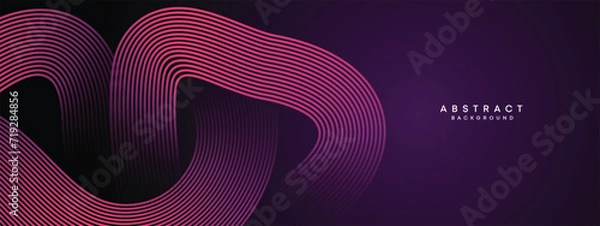 Fototapeta Abstract Dark Purple and Pink Waving circles lines Technology Background. gradient with glowing lines shiny geometric shape and diagonal, for brochure, cover, poster, banner, website, header