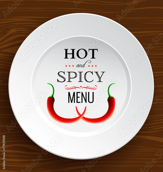 Obraz Vector restaurant menu with a dish and spicy peppers