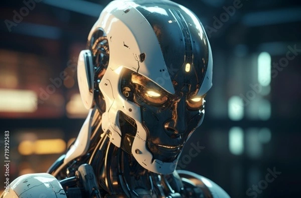 Fototapeta Humanoid robot futuristic smart system. Android automation science smart robot. Generate Ai