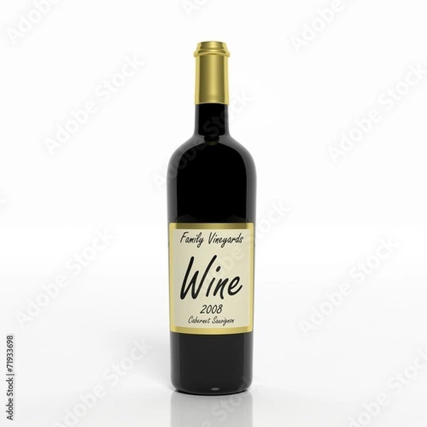 Obraz 3D wine glass bottle isolated on white