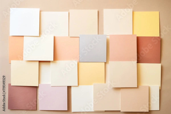 Fototapeta Assorted pastel paper collection spread, sheets background