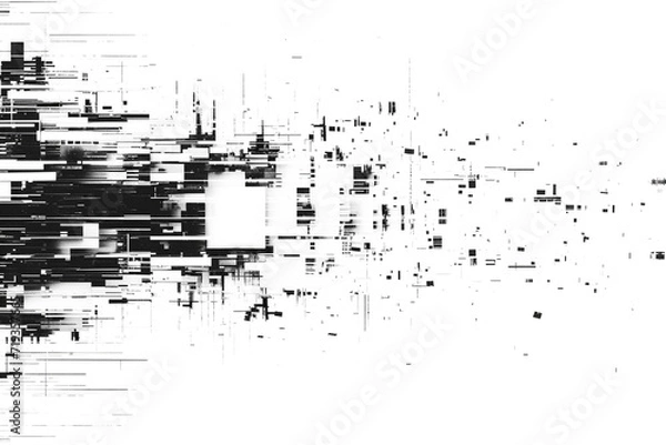 Fototapeta Sleek Minimal Black Glitch: Video graphics overlay with a transparent background, featuring subtle glitch effects for a sleek and modern look