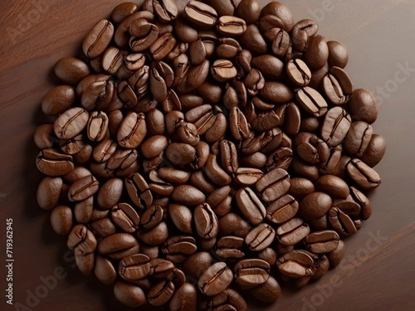 Fototapeta Coffee beans forming a swirling pattern on the table