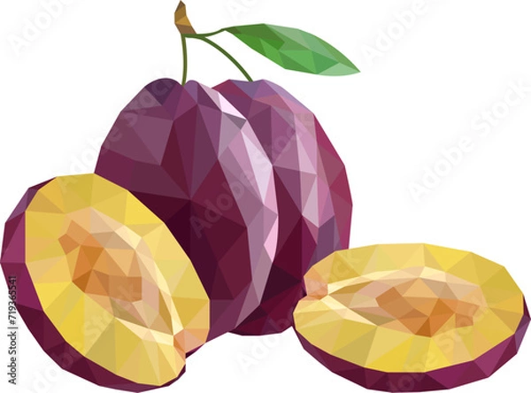 Obraz Plums . Fruits drawn in low poly  style. Plum 