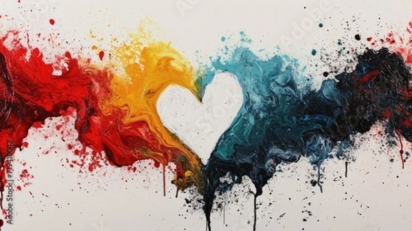 Fototapeta Generative AI, grunge colorful painted hearts on canvas background. Valentine's day concept
