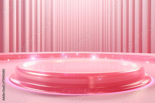Fototapeta Pink podium 3d illustration background , mock up display with sparkle and glitter for beauty products or holiday event.	

