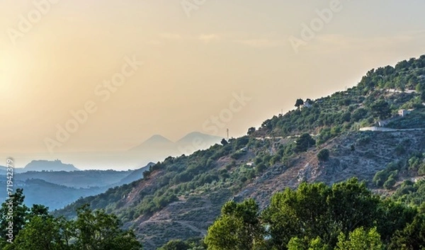 Fototapeta Aeolian islands,view from  Novara di Sicilia, Messina.