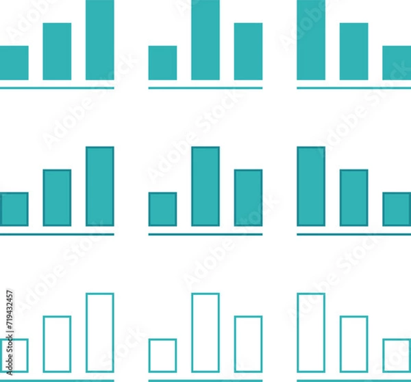 Obraz Bar chart. A set of simple vector illustrations. The shapes are blue in color. With a stroke and transparent.